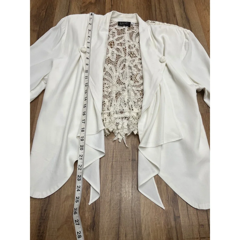 Wild Rose White Lace Back‎ Draped Open Front Jacket Blazer Size 14 USA